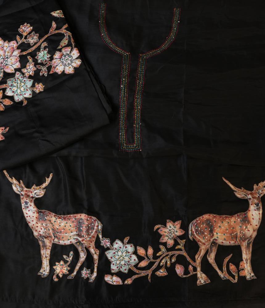Noir Deer Garden Unstitched Suit Set