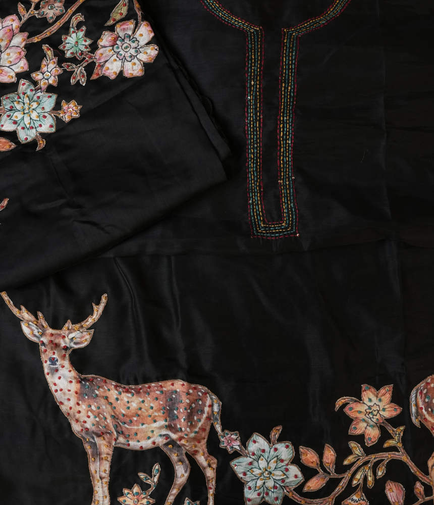 Noir Deer Garden Unstitched Suit Set