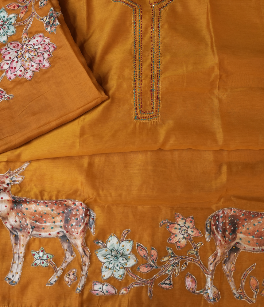 Noir Deer Garden Unstitched Suit Set