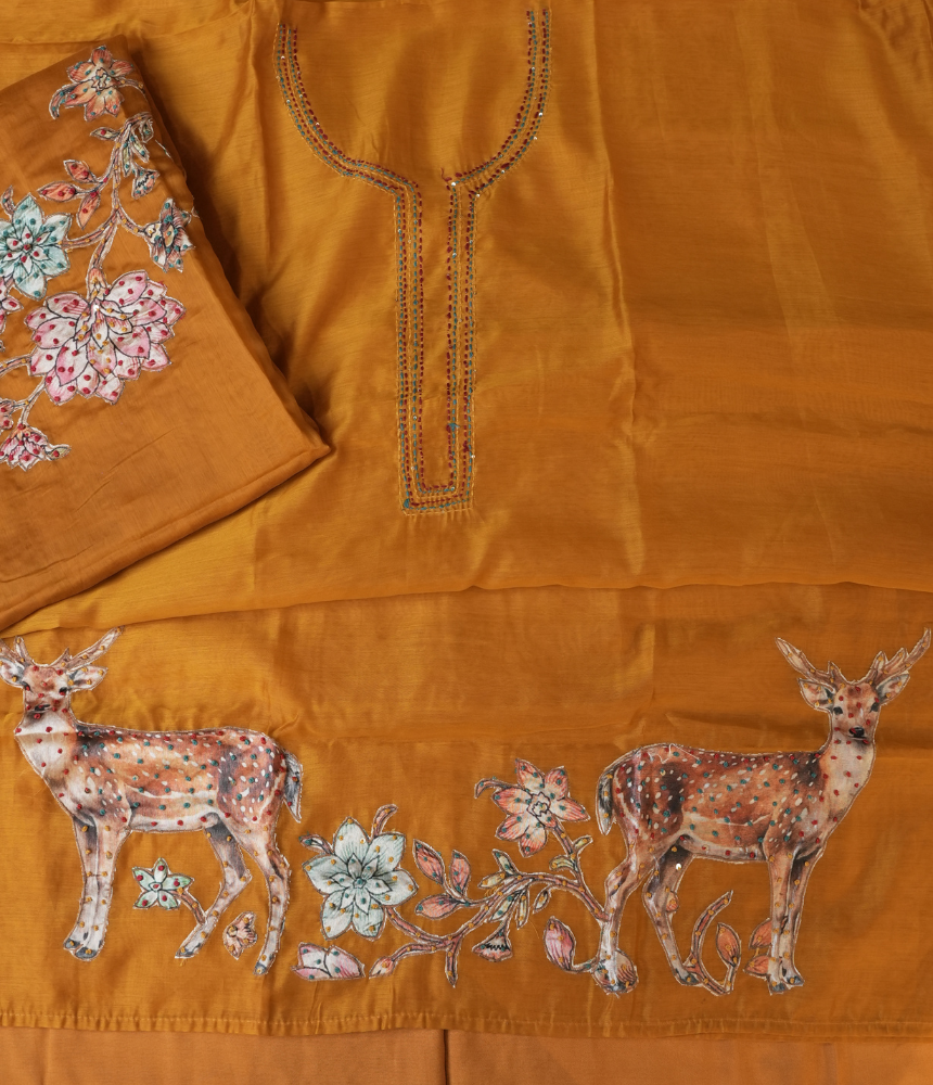 Noir Deer Garden Unstitched Suit Set