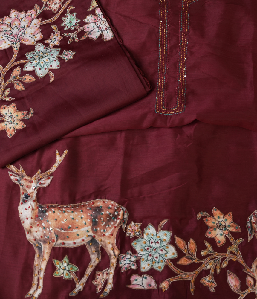 Noir Deer Garden Unstitched Suit Set