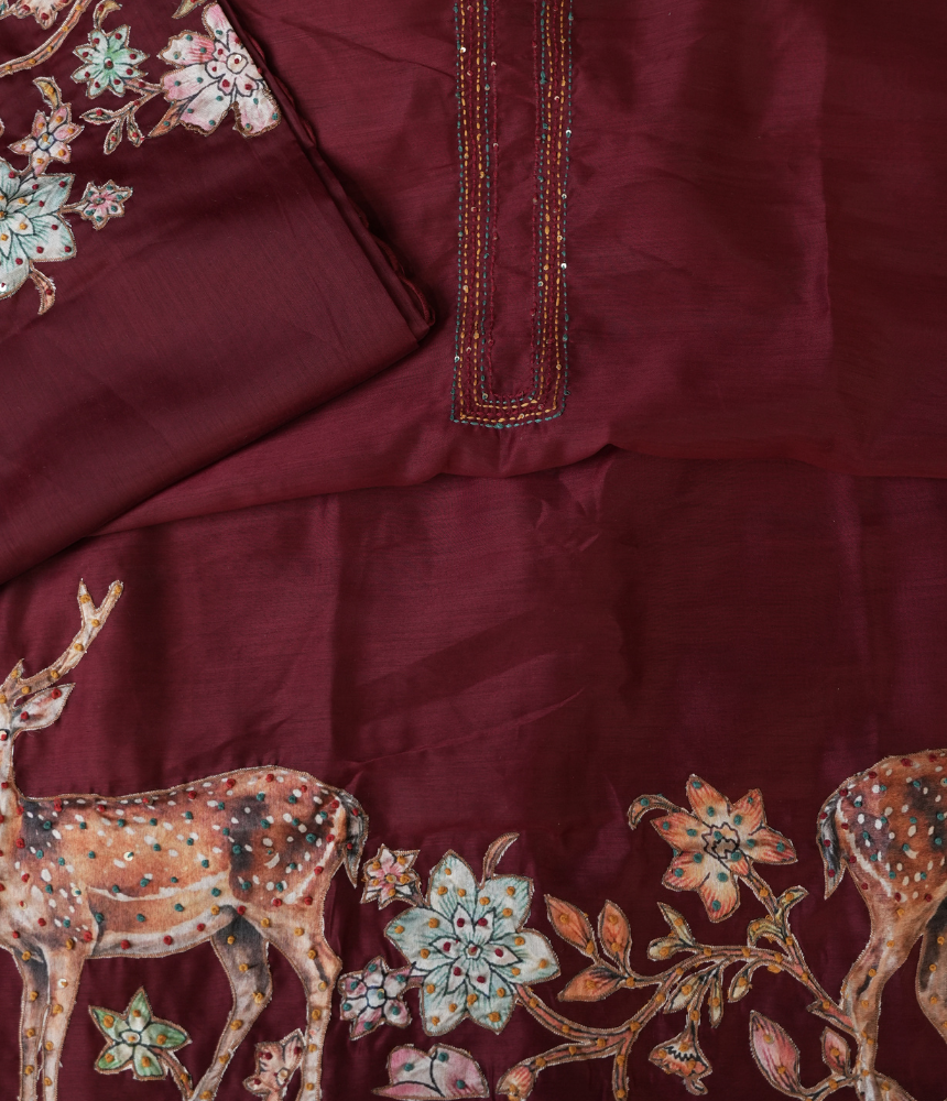 Noir Deer Garden Unstitched Suit Set
