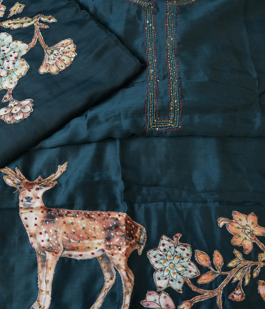 Noir Deer Garden Unstitched Suit Set