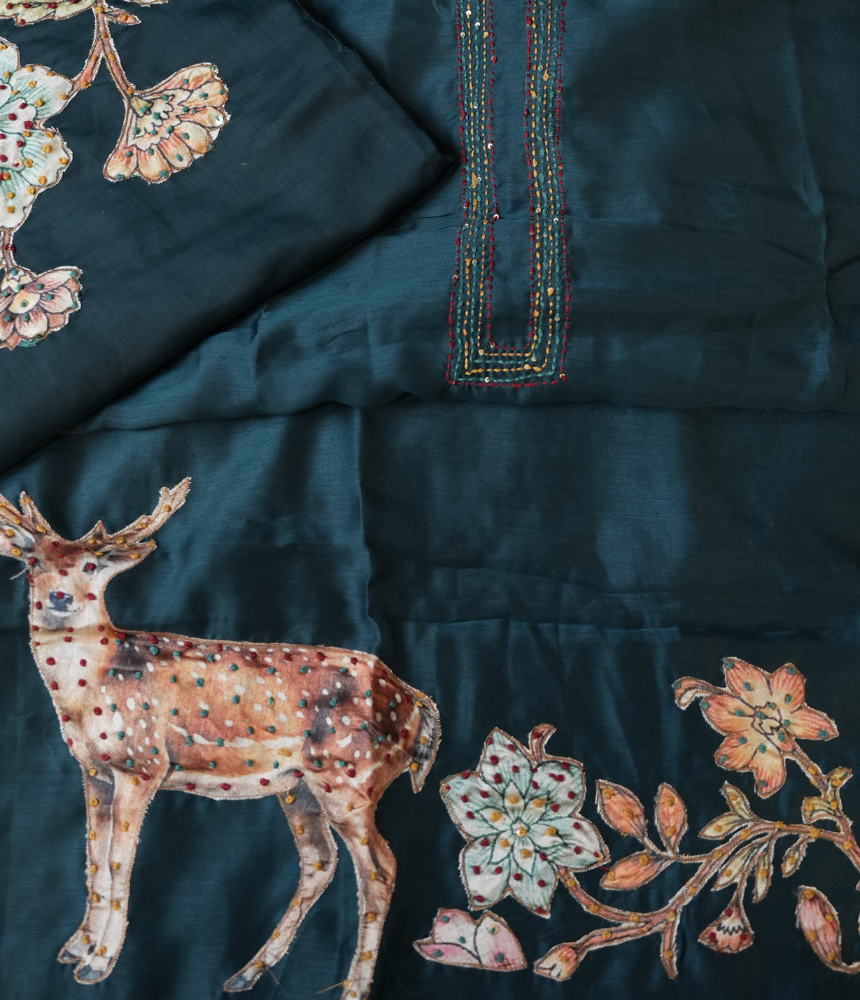 Noir Deer Garden Unstitched Suit Set