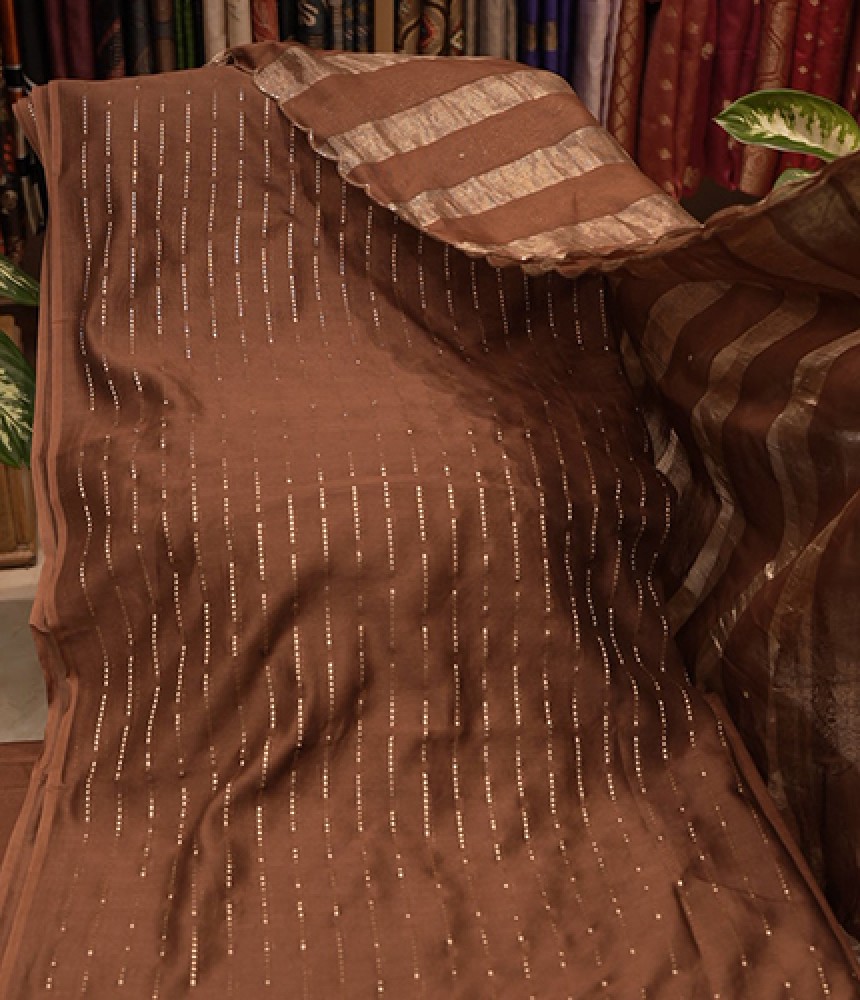 Cocoa Zari-Striped Handloom Fabric