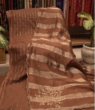 Cocoa Zari-Striped Handloom Fabric