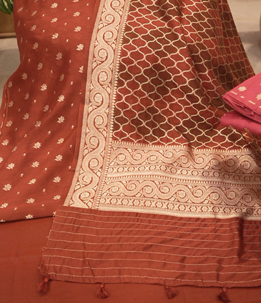Terracotta Buta Woven Fabric